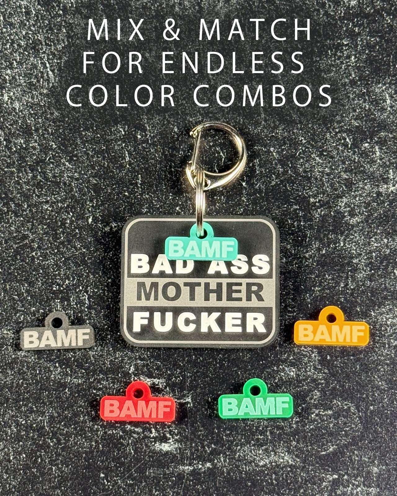Acrylic Funny Pet Tag w/Flair: Bad Ass Mother Fucker