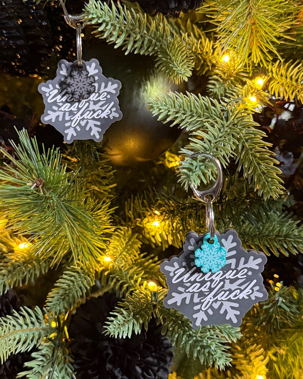 Acrylic Funny Pet Tag w/Flair: Unique as Fuck Snowflake