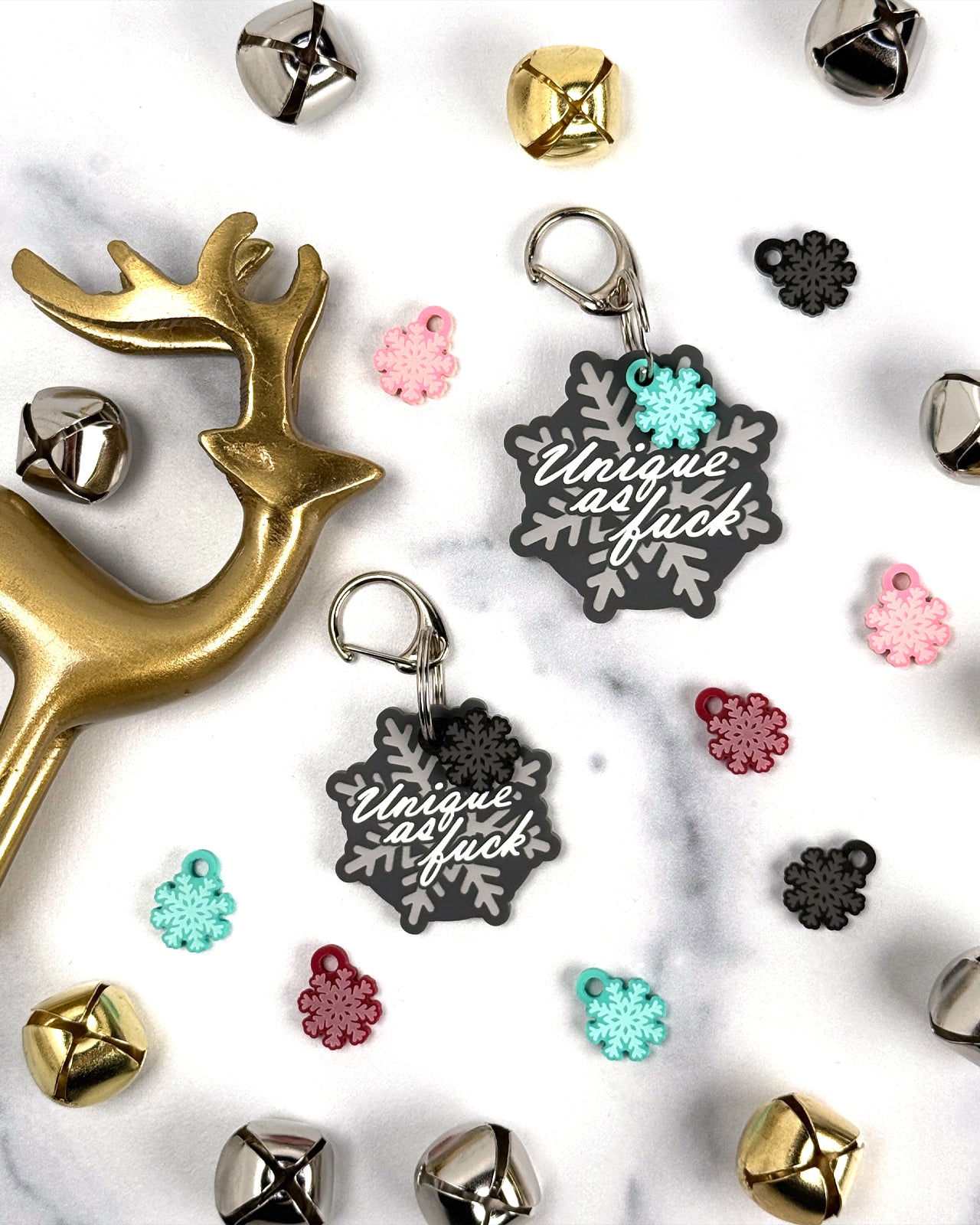 Acrylic Funny Pet Tag w/Flair: Unique as Fuck Snowflake