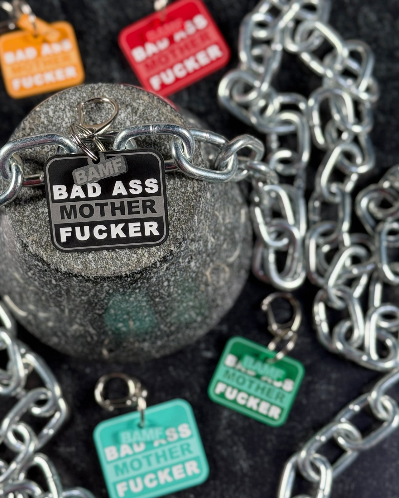 Acrylic Funny Pet Tag w/Flair: Bad Ass Mother Fucker