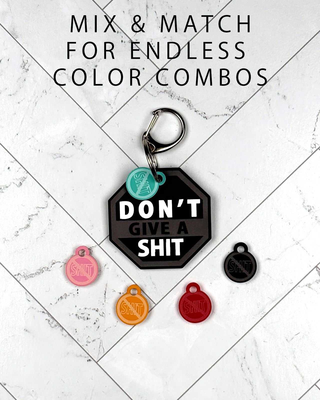 Acrylic Funny Pet Tag w/Flair: Don't Give a Shit